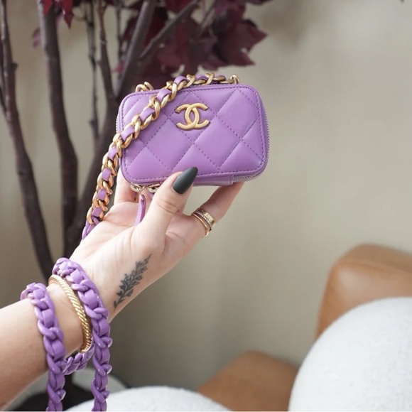 CHANEL PURPLE QUILTED LAMBSKIN MINI CC ZIP ON A CHAIN NWOT - Picture 7 of 10